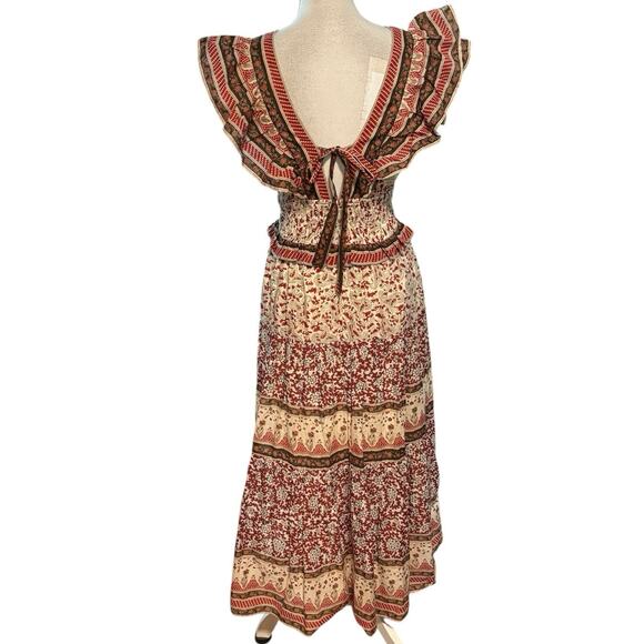 Sea New York Size 4 Ivette Flutter Sleeve Smocked Midi Dress Floral Indie Boho - Picture 5 of 7